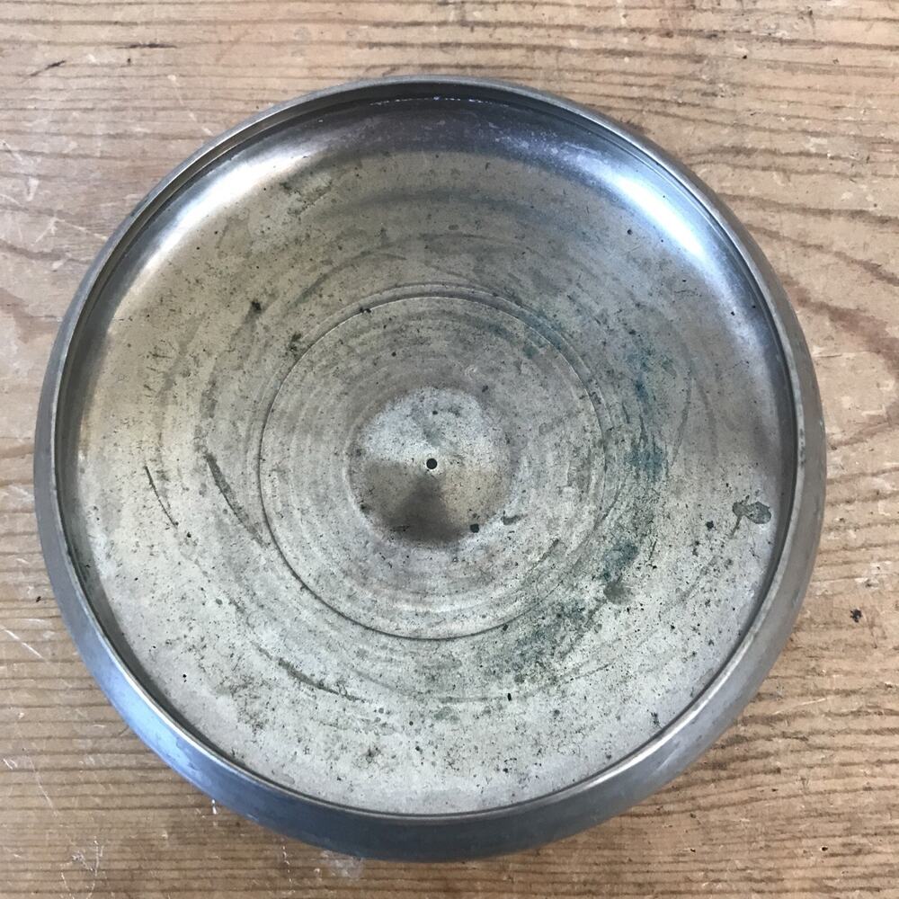 Vintage Solid Brass Asian Pillar Candle Stand Buddhist Altar Offering Bowl 5"